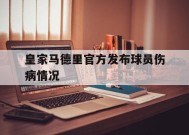 易游体育公司-皇家马德里官方发布球员伤病情况的简单介绍